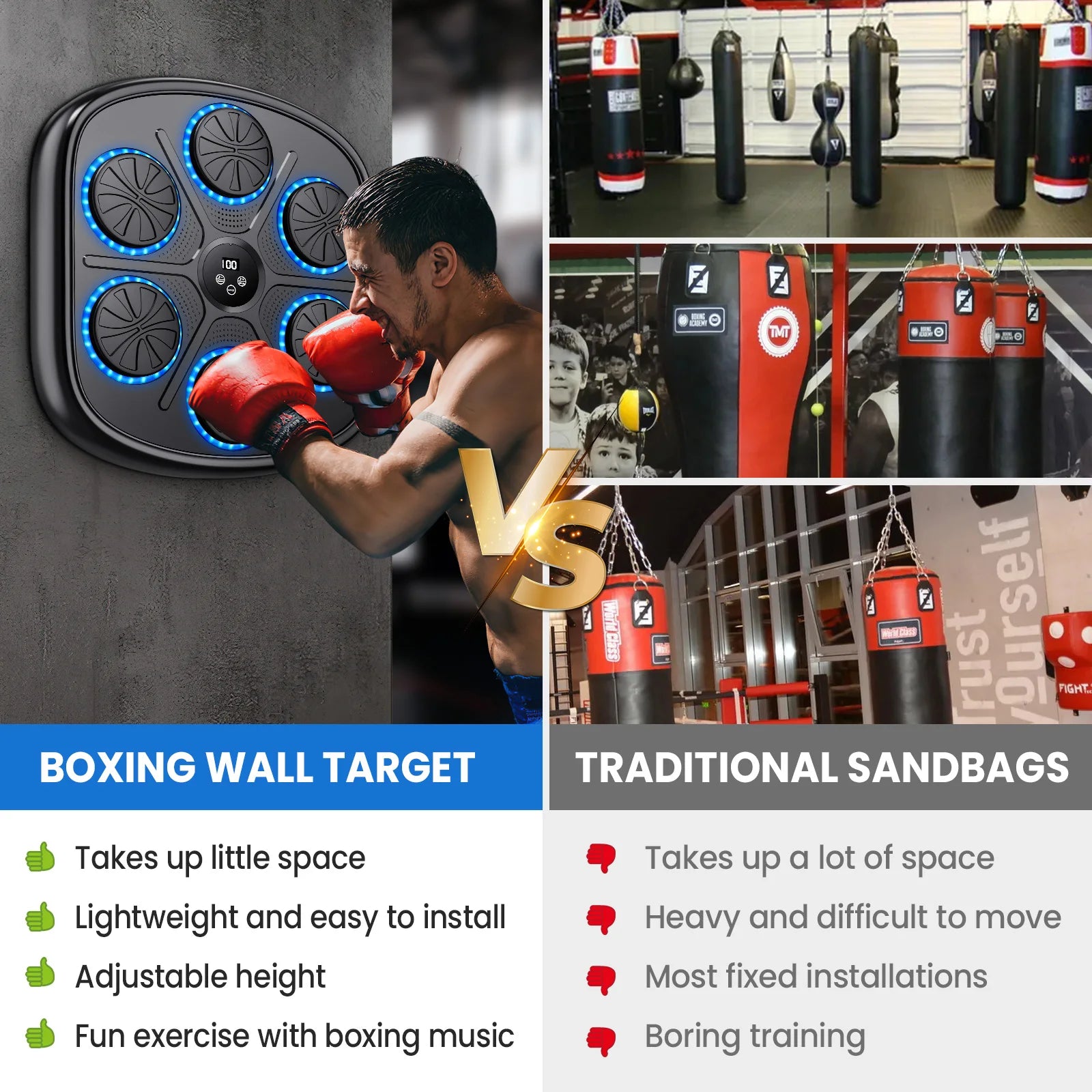 Smart Music Boxing Machine with RGB Rhythm Lights & Bluetooth-Wall-Mounted Punch Target,Adult/Kids Gloves Included for Home Gym