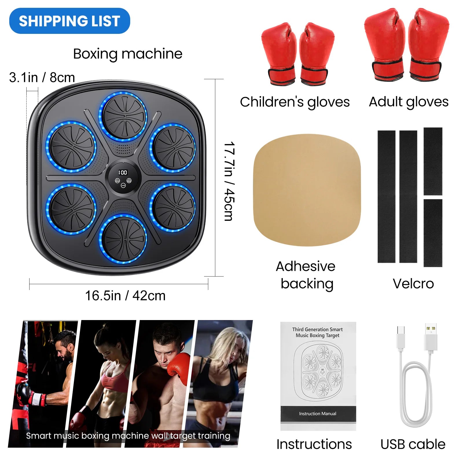 Smart Music Boxing Machine with RGB Rhythm Lights & Bluetooth-Wall-Mounted Punch Target,Adult/Kids Gloves Included for Home Gym