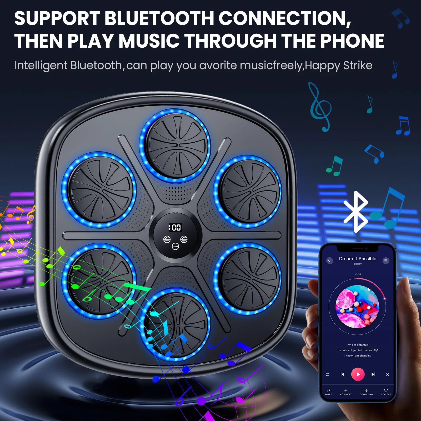 Smart Music Boxing Machine with RGB Rhythm Lights & Bluetooth-Wall-Mounted Punch Target,Adult/Kids Gloves Included for Home Gym