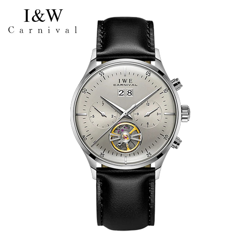 Relogio Masculino 2025 New Double Calendar Automatic Watch Auto Date Leather Waterproof Tourbillon Mechanical Watches for Men