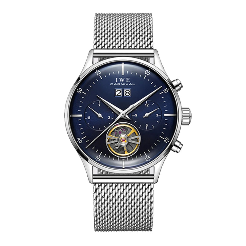 Relogio Masculino 2025 New Double Calendar Automatic Watch Auto Date Leather Waterproof Tourbillon Mechanical Watches for Men
