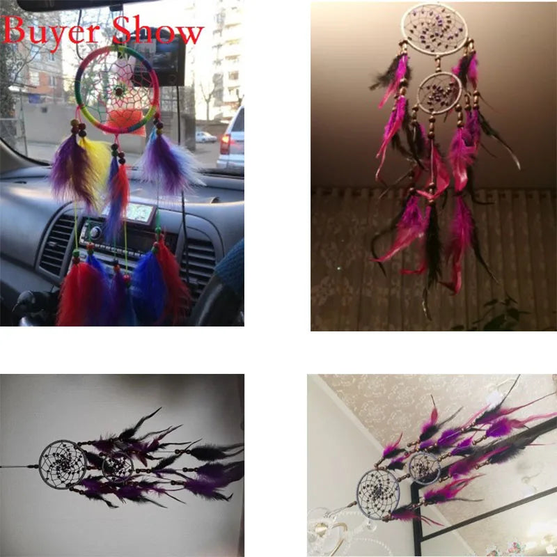 Purple Feather Crafts Dream Catcher Wind Chimes Handmade Dreamcatcher Net for Wall Hanging Car Home Decoration Birthday Gift