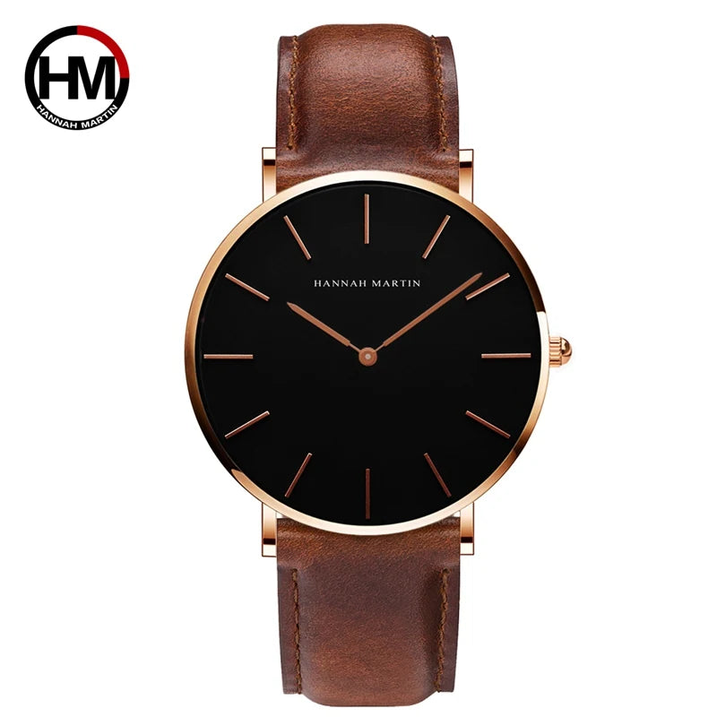 Dropshipping High Quality Rose Gold Dial Watch Men Leather Waterproof Wristwatch Women Dress Fashion Brand Quartz Movement Saat