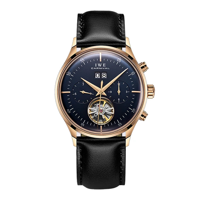 Relogio Masculino 2025 New Double Calendar Automatic Watch Auto Date Leather Waterproof Tourbillon Mechanical Watches for Men