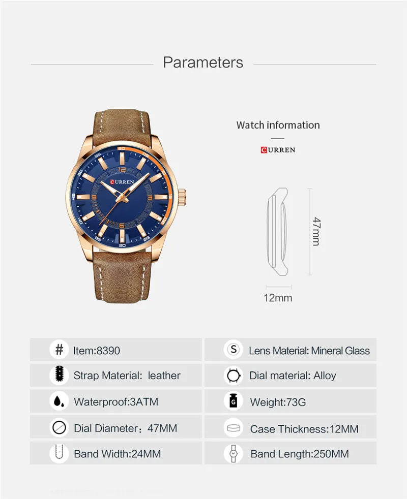 New CURREN Top Brand Luxury Mens Watches Male Clocks Date Sport Military Clock Leather Strap Quartz Business Men Watch Gift 8225