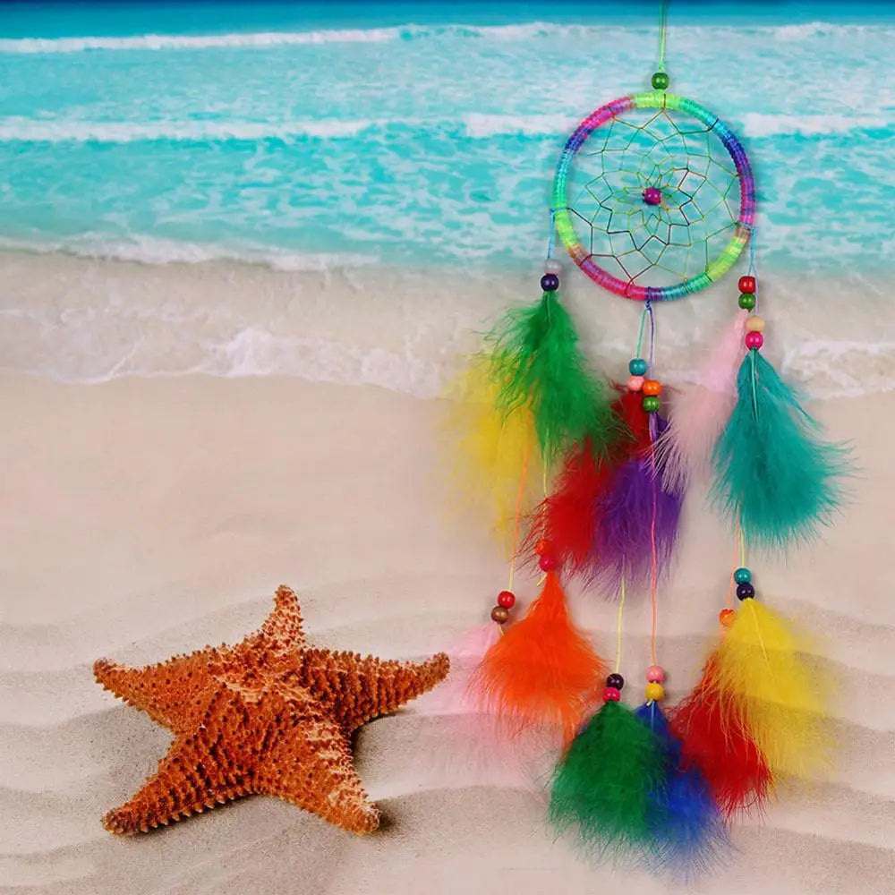 Purple Feather Crafts Dream Catcher Wind Chimes Handmade Dreamcatcher Net for Wall Hanging Car Home Decoration Birthday Gift