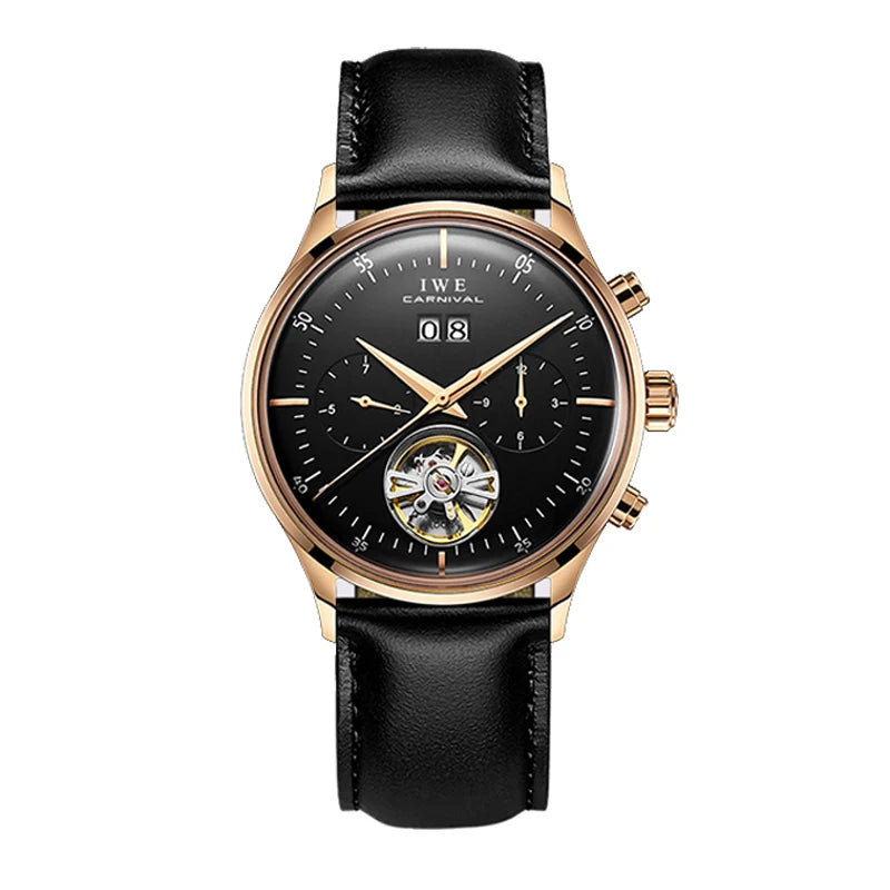 Relogio Masculino 2025 New Double Calendar Automatic Watch Auto Date Leather Waterproof Tourbillon Mechanical Watches for Men
