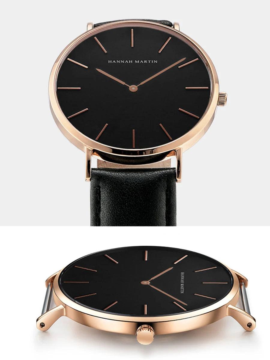 Dropshipping High Quality Rose Gold Dial Watch Men Leather Waterproof Wristwatch Women Dress Fashion Brand Quartz Movement Saat