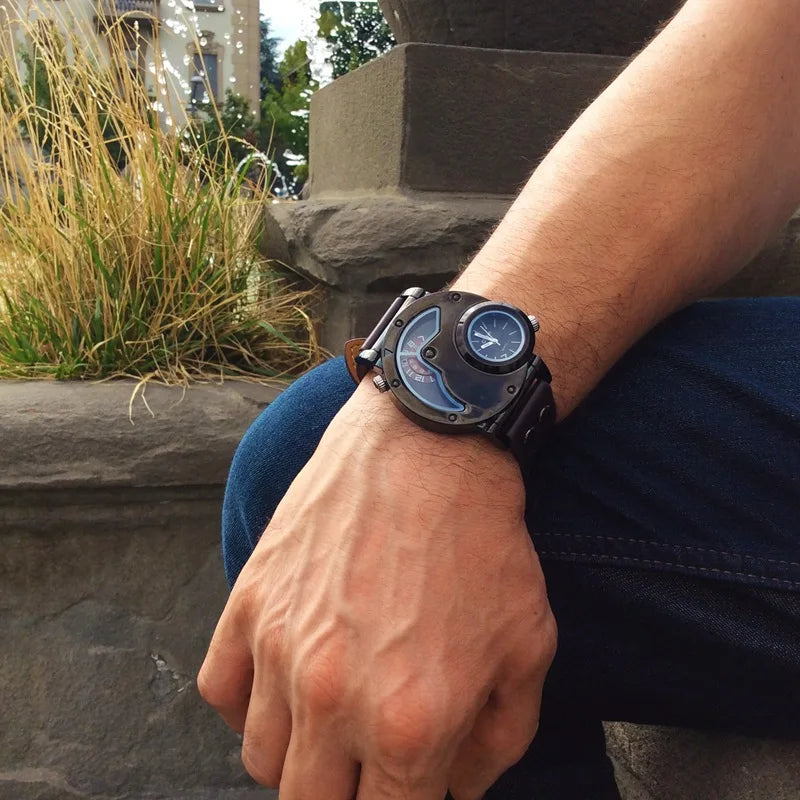 Oulm Designer Brand Luxury Watches For Men Dual Time Quartz Watch Casual Man Leather Watch Sport Male Clock relogio masculino