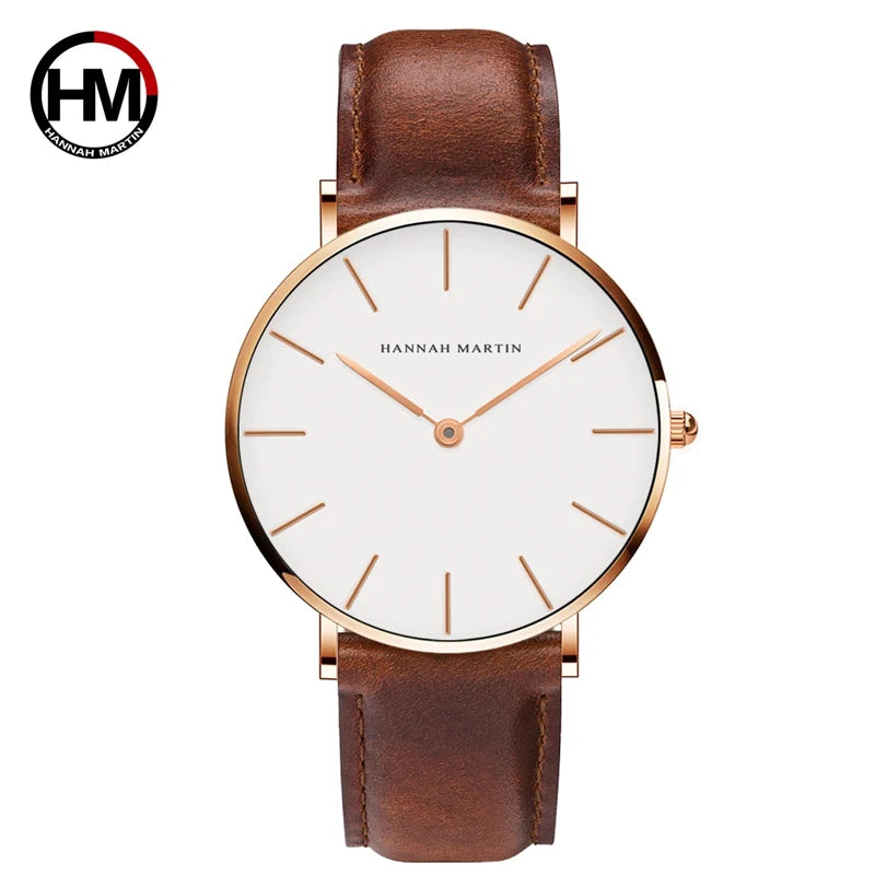 Dropshipping High Quality Rose Gold Dial Watch Men Leather Waterproof Wristwatch Women Dress Fashion Brand Quartz Movement Saat