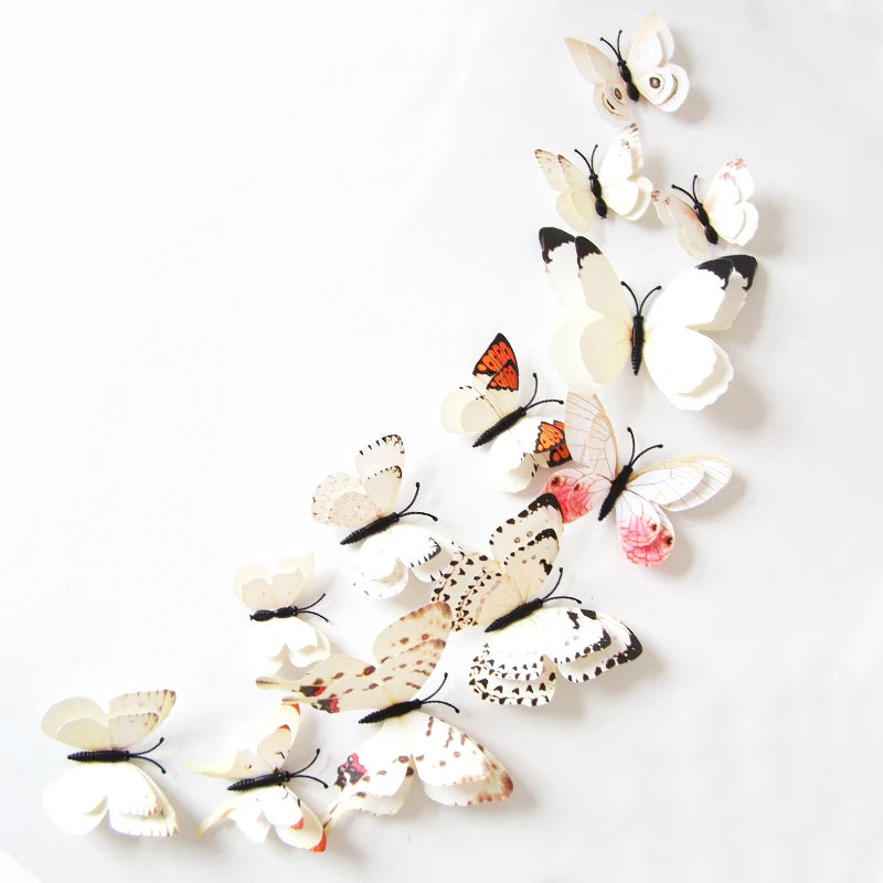12Pcs Double Layer Butterfly Wall Art Sticker For Wedding Decor Decals 3D Butterflies Fridge Magnet Home Room Decoration Sticker