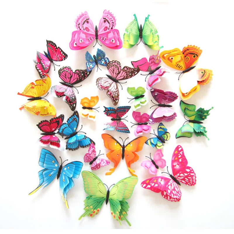 12Pcs Double Layer Butterfly Wall Art Sticker For Wedding Decor Decals 3D Butterflies Fridge Magnet Home Room Decoration Sticker