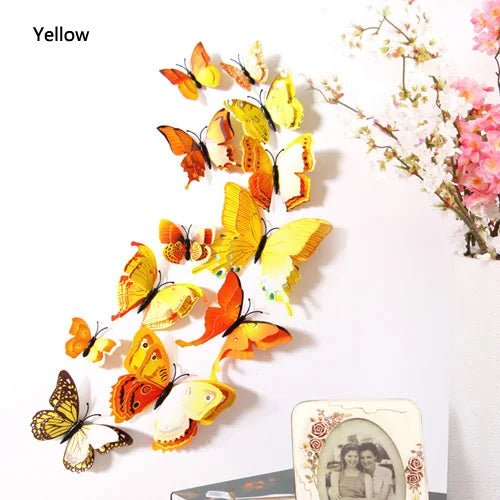 12Pcs Double Layer Butterfly Wall Art Sticker For Wedding Decor Decals 3D Butterflies Fridge Magnet Home Room Decoration Sticker