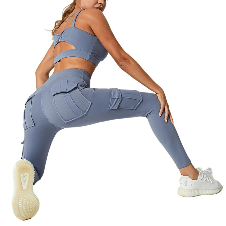Sportswear Woman Gym Yoga Clothing 4 Pocket High Waist Stretch Tummy Control Sports Leggings Women Tights for Fitness Running