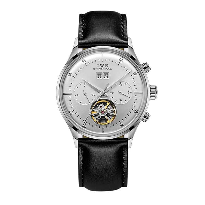 Relogio Masculino 2025 New Double Calendar Automatic Watch Auto Date Leather Waterproof Tourbillon Mechanical Watches for Men