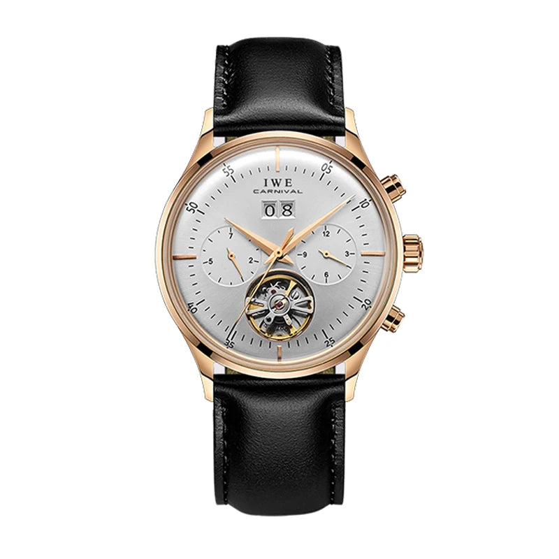 Relogio Masculino 2025 New Double Calendar Automatic Watch Auto Date Leather Waterproof Tourbillon Mechanical Watches for Men