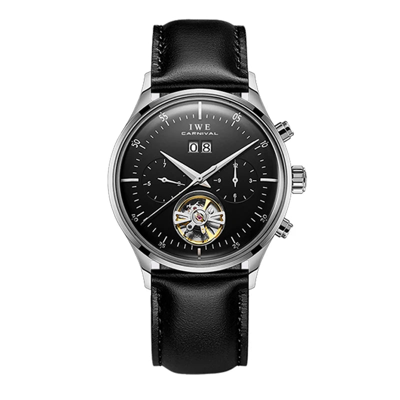 Relogio Masculino 2025 New Double Calendar Automatic Watch Auto Date Leather Waterproof Tourbillon Mechanical Watches for Men