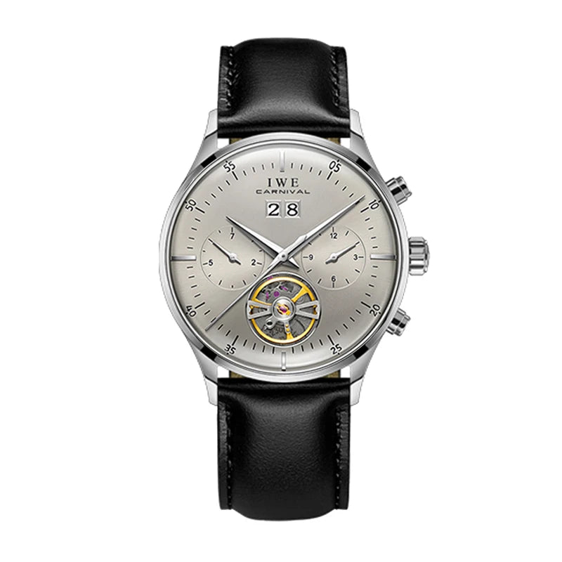 Relogio Masculino 2025 New Double Calendar Automatic Watch Auto Date Leather Waterproof Tourbillon Mechanical Watches for Men