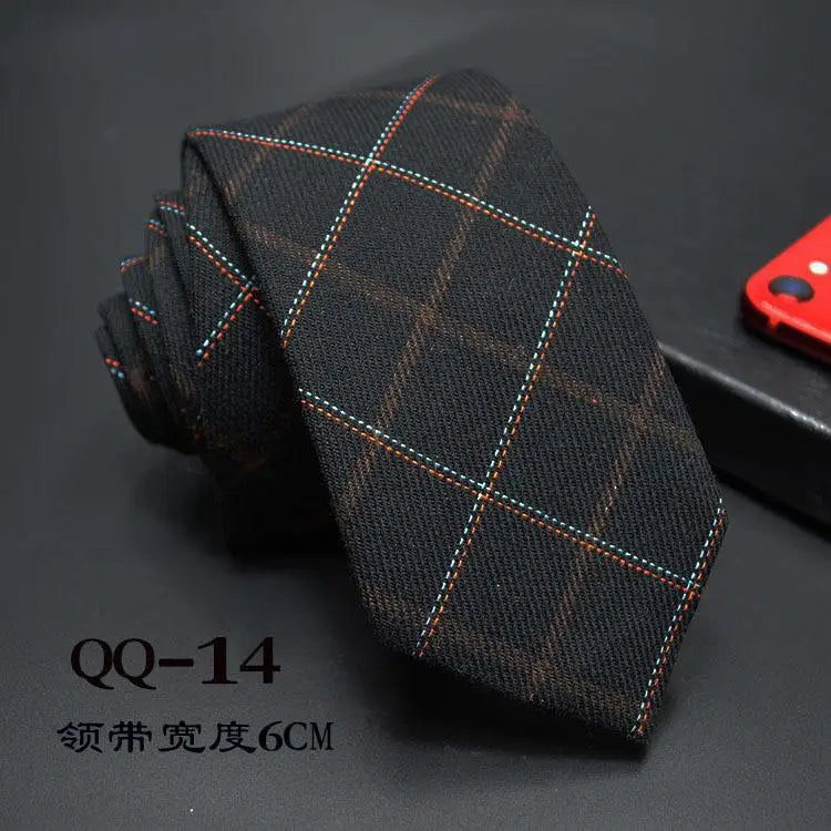 Mens Ties 6cm Classic Cotton Handmade Skinny Neck Ties for Men Striped Narrow Collar Slim Cashmere Tie Casual Plaid Tie For Man