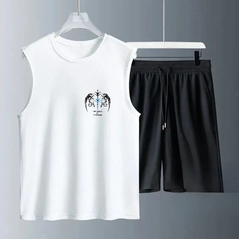 Men's suit gym fitness clothing vest sleeveless man canotte bodybuilding ropa hombre man clothes wear Angel Wings Graffiti Knit