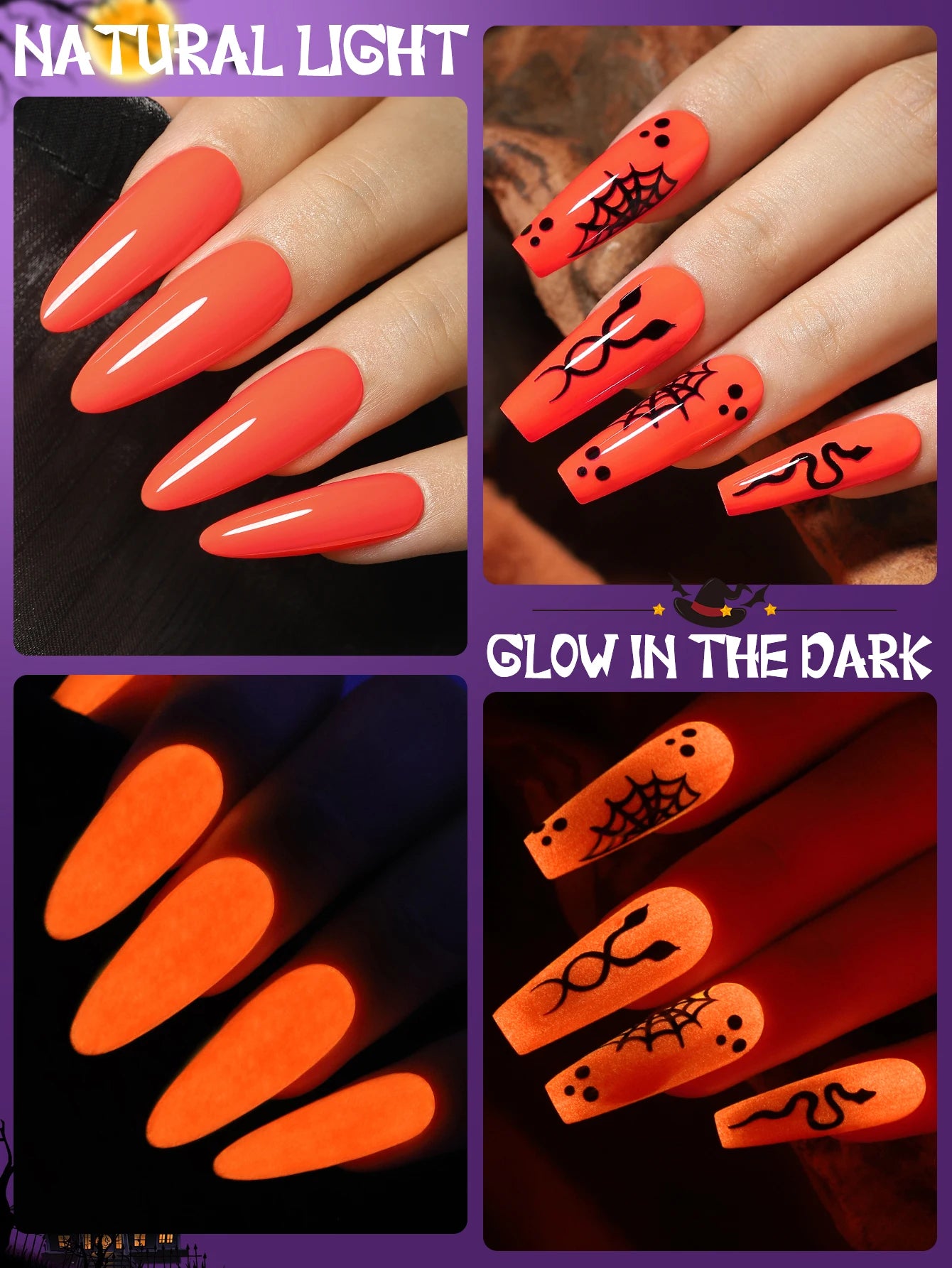 YOKEFELLOW Glow in the Dark Gel Nail Polish 10ML Orange Fluorescent Neon Luminous Gel Polish Nail Art for Halloween Women Girls