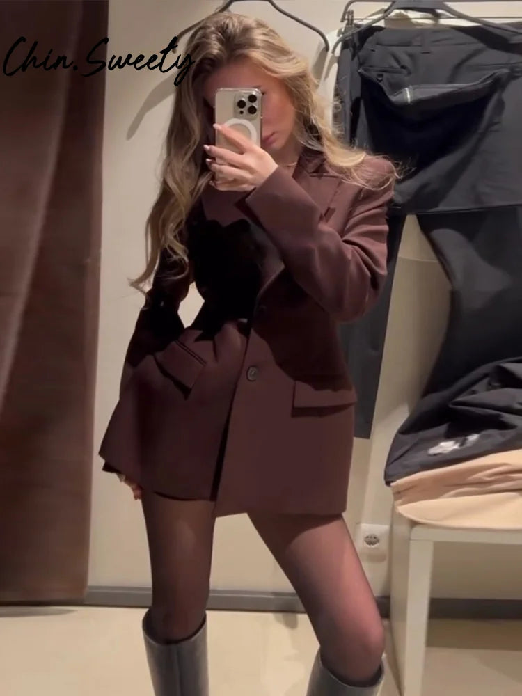 Urban Solid Coat Skirt Women Set Casual Lapel Long Sleeve Single Button Pocket Outwear Sexy Skirt 2025 Vintage Lady Outfit