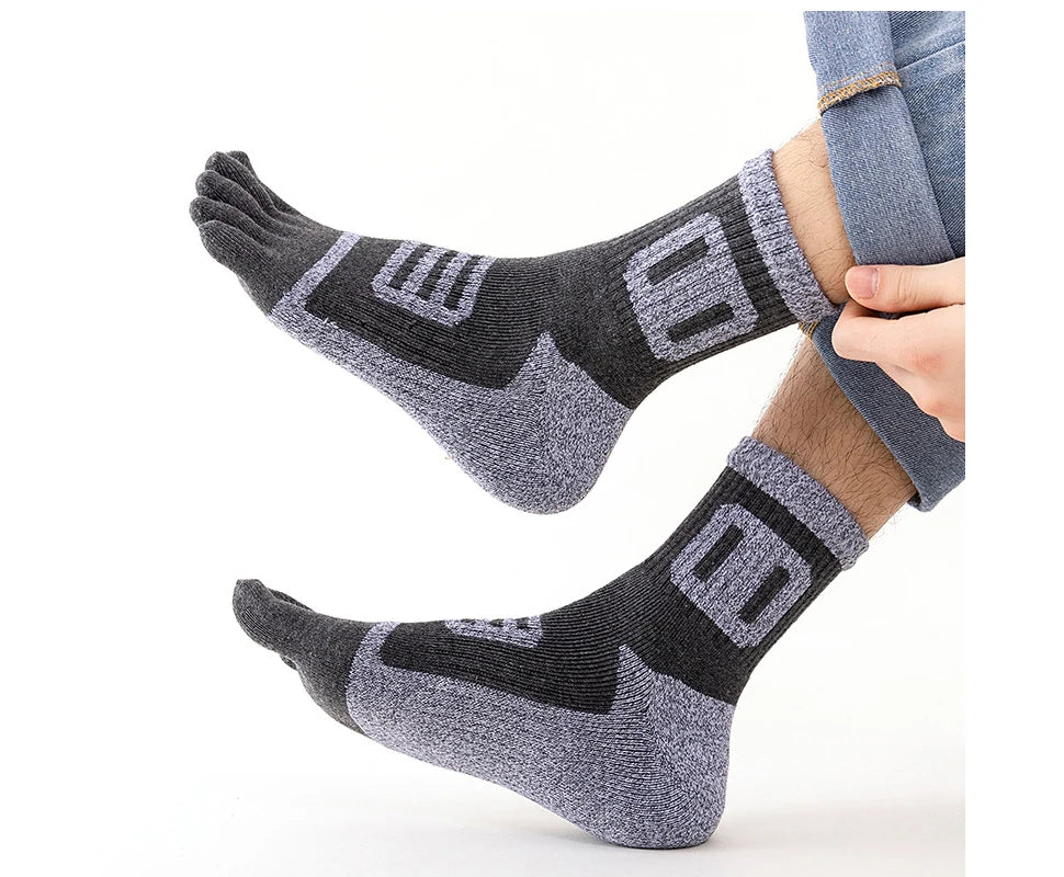 Man Toe Socks Terry Sport Thick Cotton Compression Towel Bottom Fitness Outdoor Basketball Hiking Cycling Five Finger Socks Boy