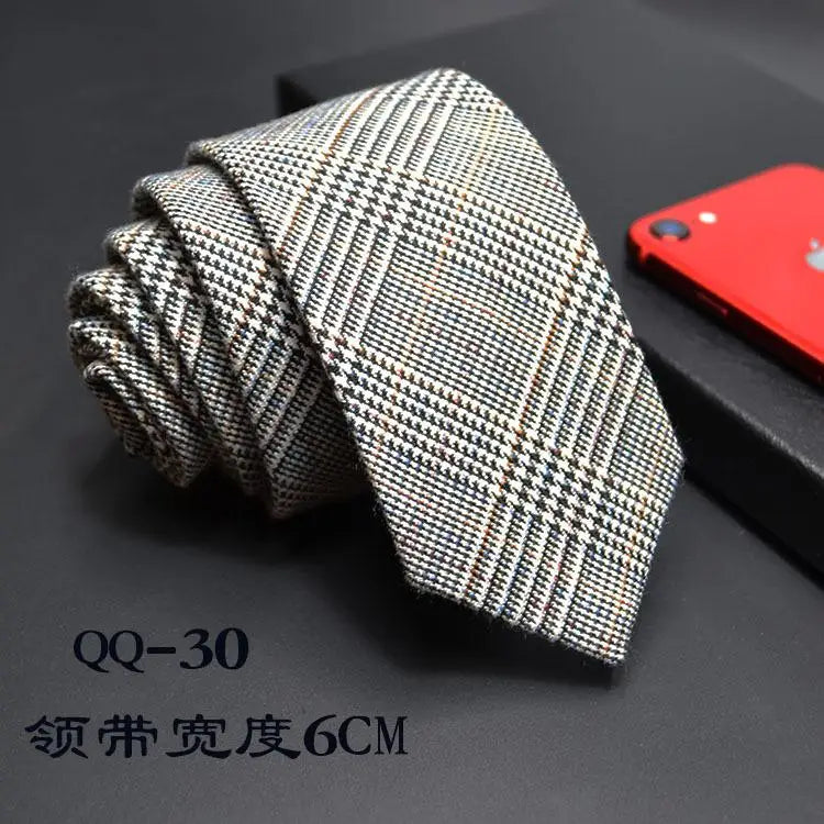 Mens Ties 6cm Classic Cotton Handmade Skinny Neck Ties for Men Striped Narrow Collar Slim Cashmere Tie Casual Plaid Tie For Man
