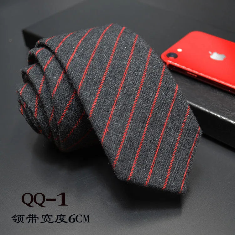 Mens Ties 6cm Classic Cotton Handmade Skinny Neck Ties for Men Striped Narrow Collar Slim Cashmere Tie Casual Plaid Tie For Man
