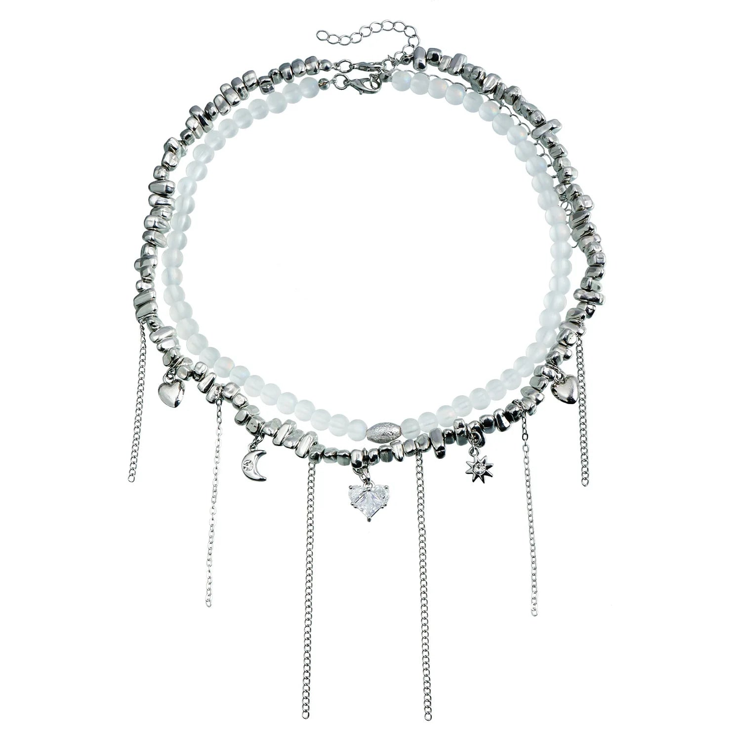 Y2k Choker Heart Necklace Pendant Chain Jewellery Women чокер Glass Layered Neck Collier Femme Cadenas Para Mujer