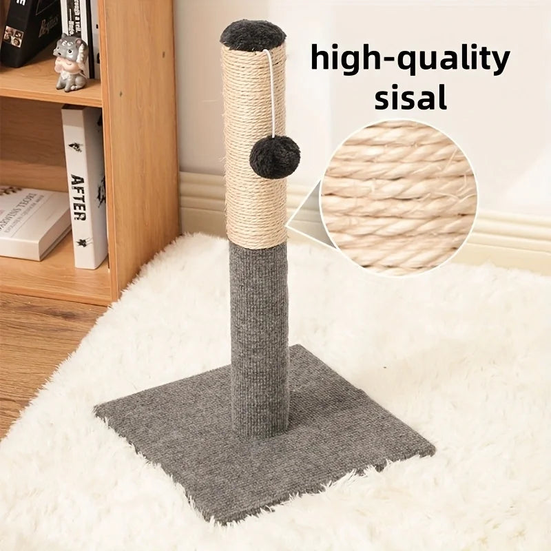 Natural sisal with toy ball cat scratching post - with sisal and velvet base, suitable for adult and kitten gray cat indoor toys