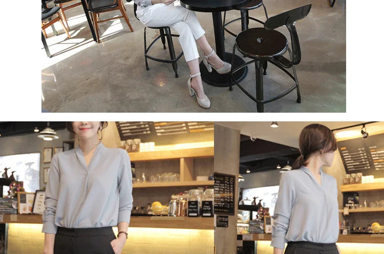 Spring Korean Style  Long Sleeve Shirt New Fashion Elegant White Chiffon Blouse Office-lady Loose Socialite Womens Tops 9382 50