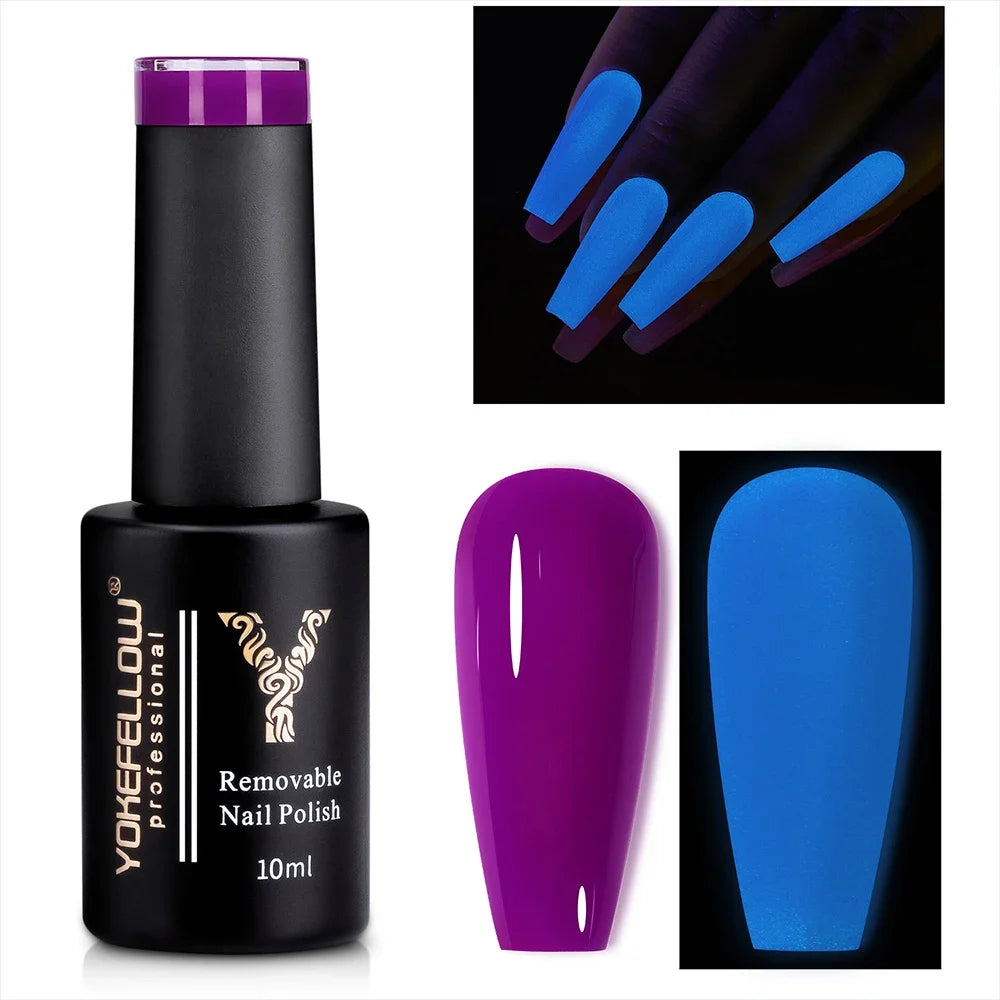 YOKEFELLOW Glow in the Dark Gel Nail Polish 10ML Orange Fluorescent Neon Luminous Gel Polish Nail Art for Halloween Women Girls