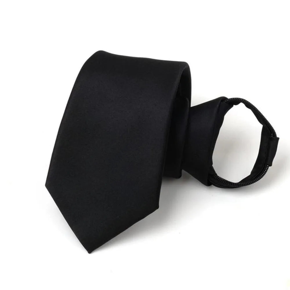Black Simple Clip on Tie Security Tie Doorman Steward Matte Black Funeral Ties for Men Women Students Neck Ties Fake Collar