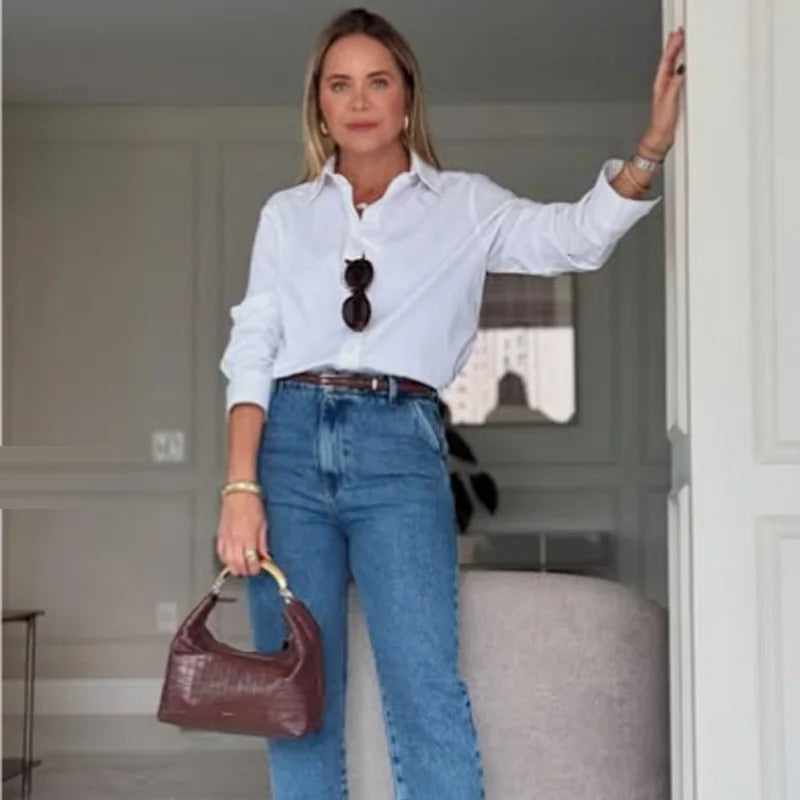 TRAF Woman 2025 Oversized Shirts & Blouses Spring Summer 2025 Woman Elegant Button Up Long Sleeve Blouses Fashion Plus Size Tops
