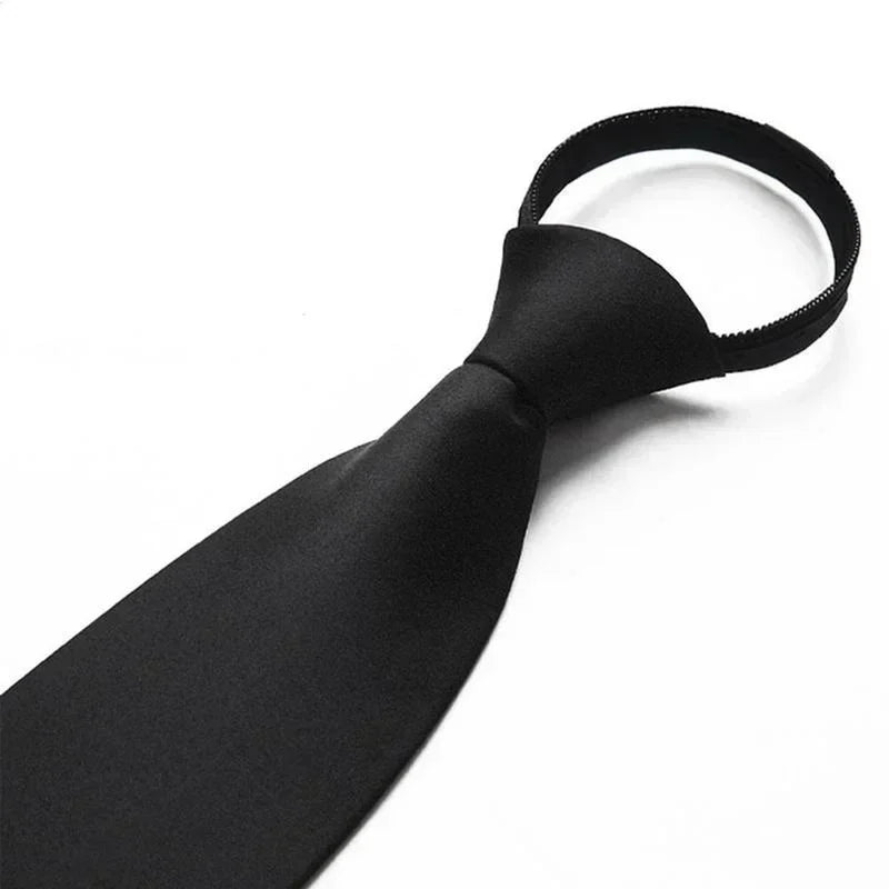 Black Simple Clip on Tie Security Tie Doorman Steward Matte Black Funeral Ties for Men Women Students Neck Ties Fake Collar