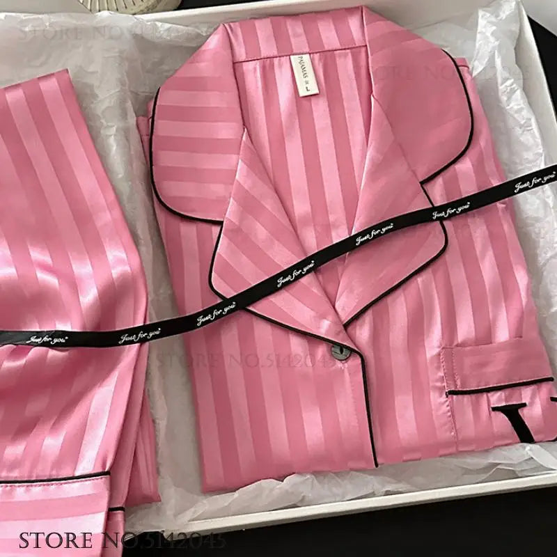 Female Pajamas Loungewear Two-Piece Set Spring Autumn New Rayon Sleepwear Pyjama Pour Femme Sexy Loose Home Clothes Lingerie