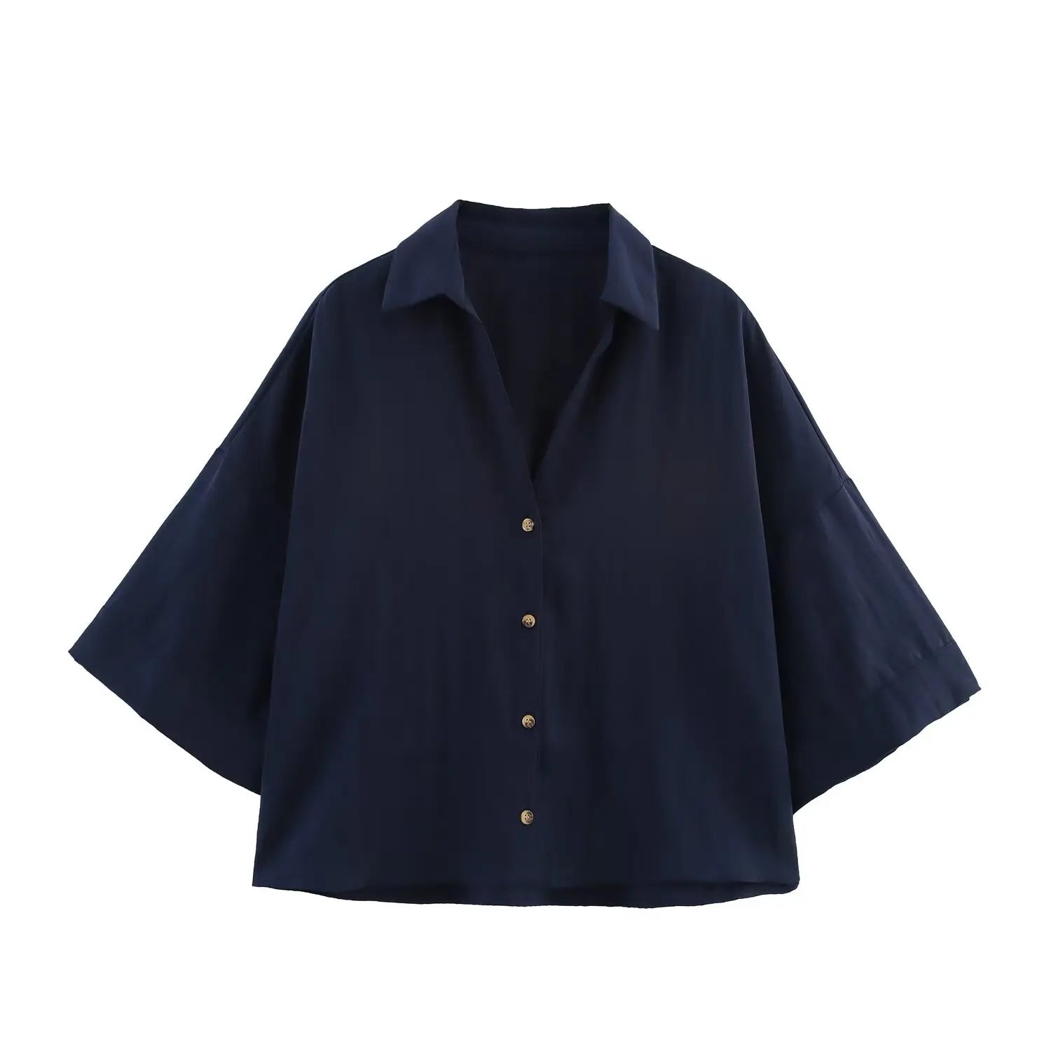 MYST&ZA2025 summer new women's retro casual fashion temperament simple loose lapel wide short-sleeved casual shirt tops