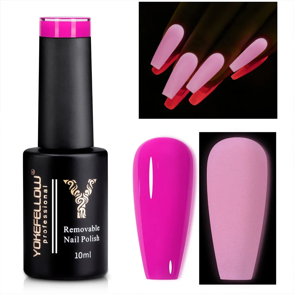 YOKEFELLOW Glow in the Dark Gel Nail Polish 10ML Orange Fluorescent Neon Luminous Gel Polish Nail Art for Halloween Women Girls