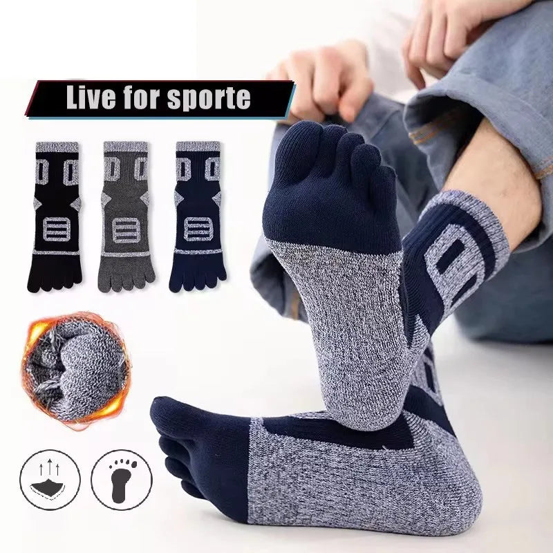 Man Toe Socks Terry Sport Thick Cotton Compression Towel Bottom Fitness Outdoor Basketball Hiking Cycling Five Finger Socks Boy