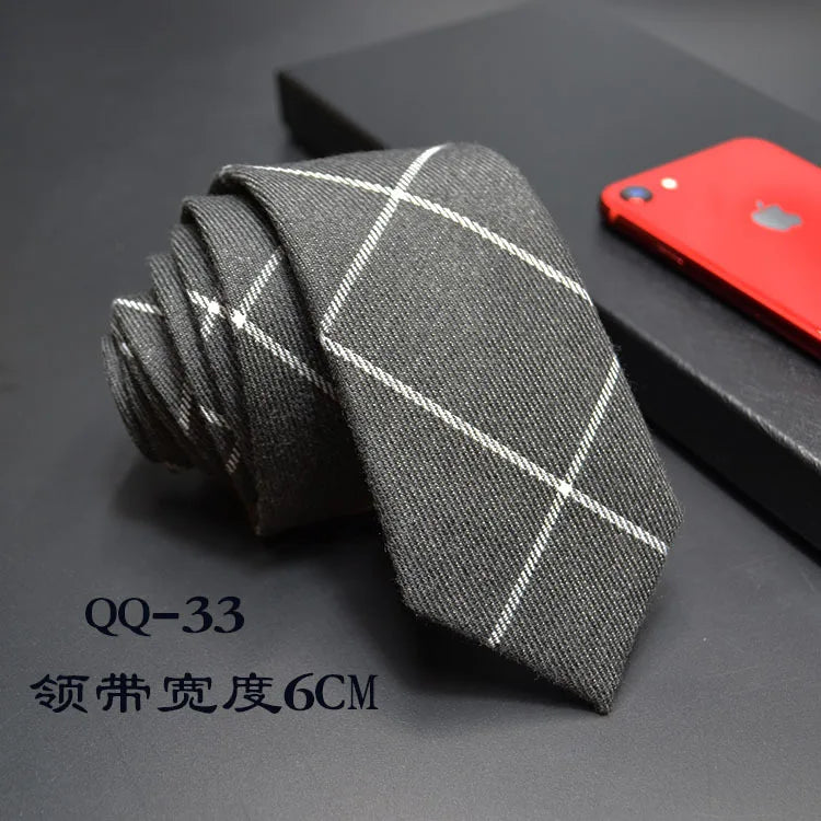 Mens Ties 6cm Classic Cotton Handmade Skinny Neck Ties for Men Striped Narrow Collar Slim Cashmere Tie Casual Plaid Tie For Man