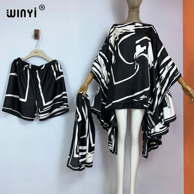 WINYI new Everyday leisure suit Bohemian Fashion beach boho print Women elegant Shorts suit beach cover up 3 piece set for women