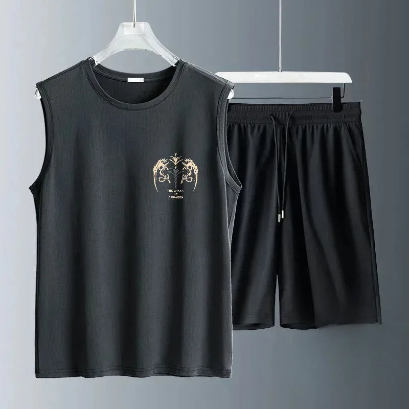Men's suit gym fitness clothing vest sleeveless man canotte bodybuilding ropa hombre man clothes wear Angel Wings Graffiti Knit