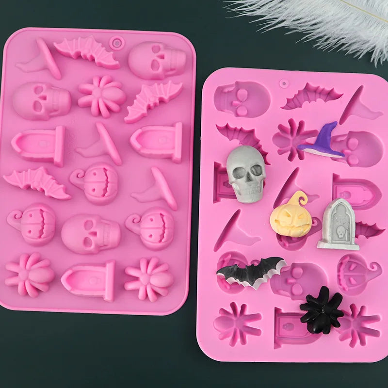 Halloween Silicone Mold Scary Skull Witch Hat Tomb Bat Pumpkin Spider Fondant Chcolate Mould Cake Decoration DIY Baking Tools