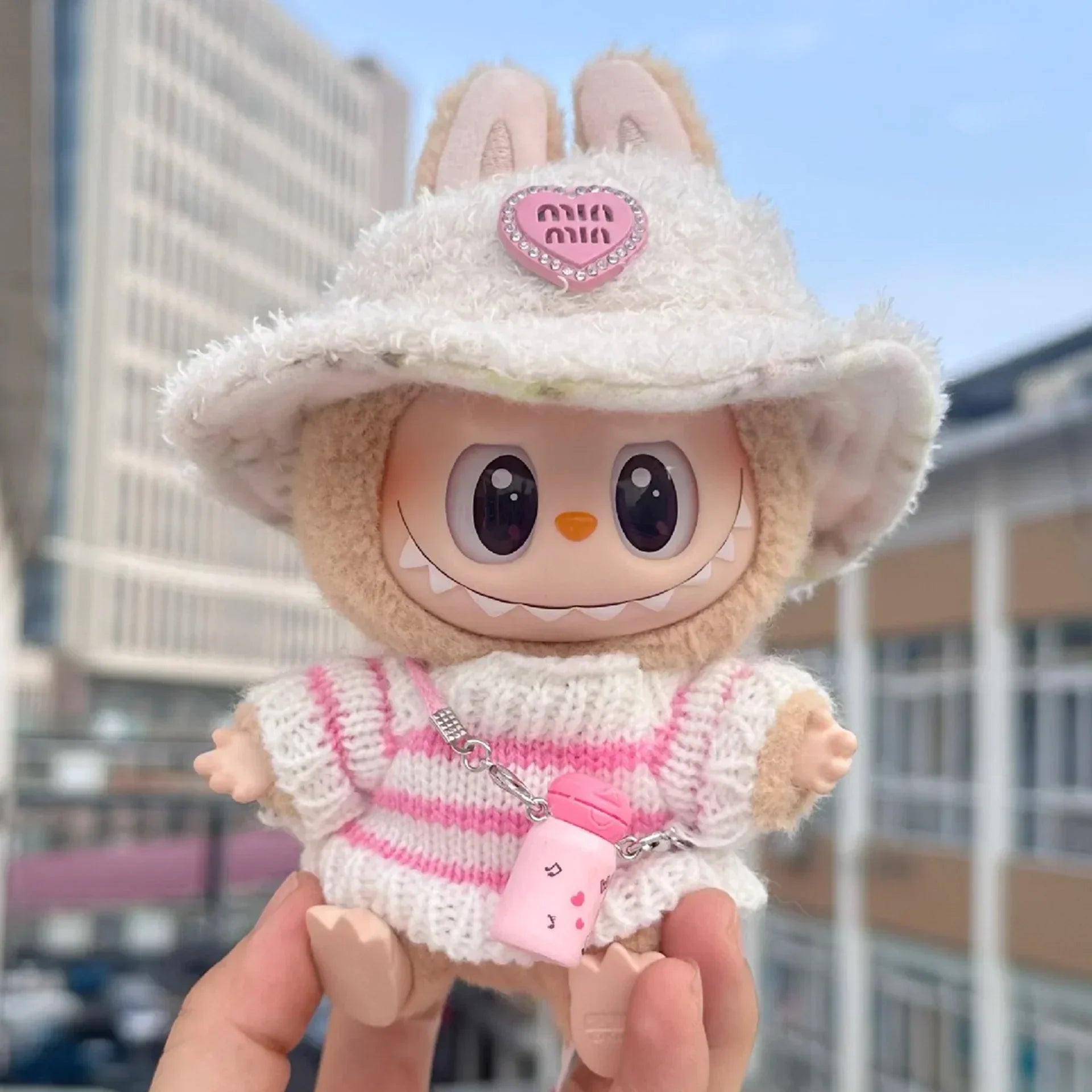 Labubu V1 V2 Party Pink White Striped Sweater Cup Clothing  Idol Cute Doll Clothes Fashion Sweater Outfit Accessories Sitting
