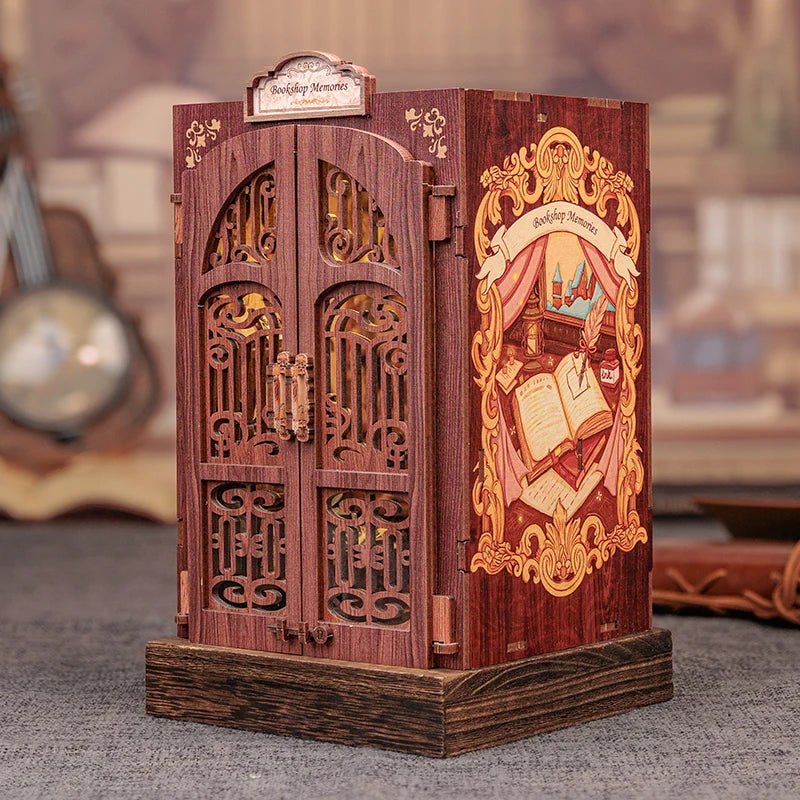 CUTEBEE DIY Book Nook Kit Miniature Dollhouse with Light Wooden Bookshelf Insert Retro Booknook Decor for Gifts Bookshop Series