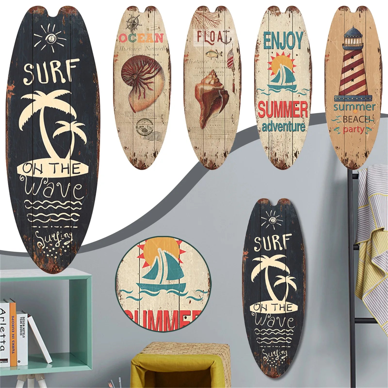 Wood Surfboard Home Decor Festival Bar Home Party Decor Casual Trend Wooden Sign Beach Style Hanging Retro Home Decor