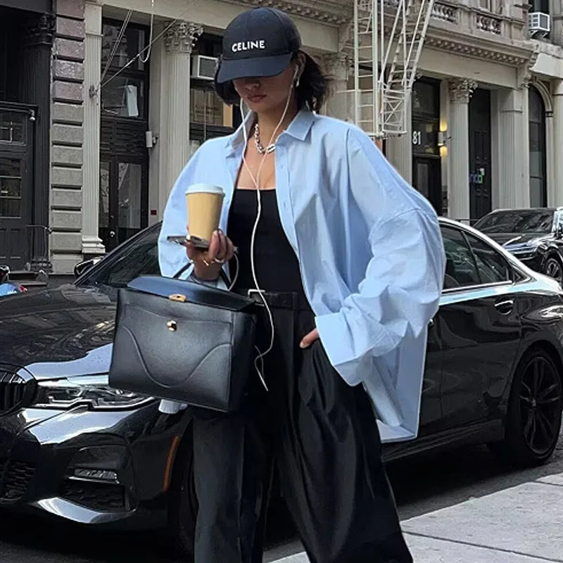 TRAF Woman 2025 Oversized Shirts & Blouses Spring Summer 2025 Woman Elegant Button Up Long Sleeve Blouses Fashion Plus Size Tops