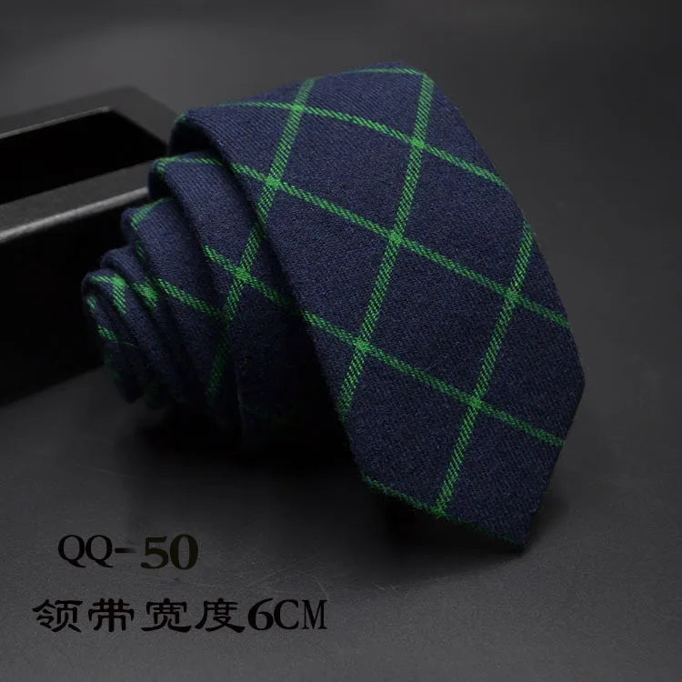 Mens Ties 6cm Classic Cotton Handmade Skinny Neck Ties for Men Striped Narrow Collar Slim Cashmere Tie Casual Plaid Tie For Man