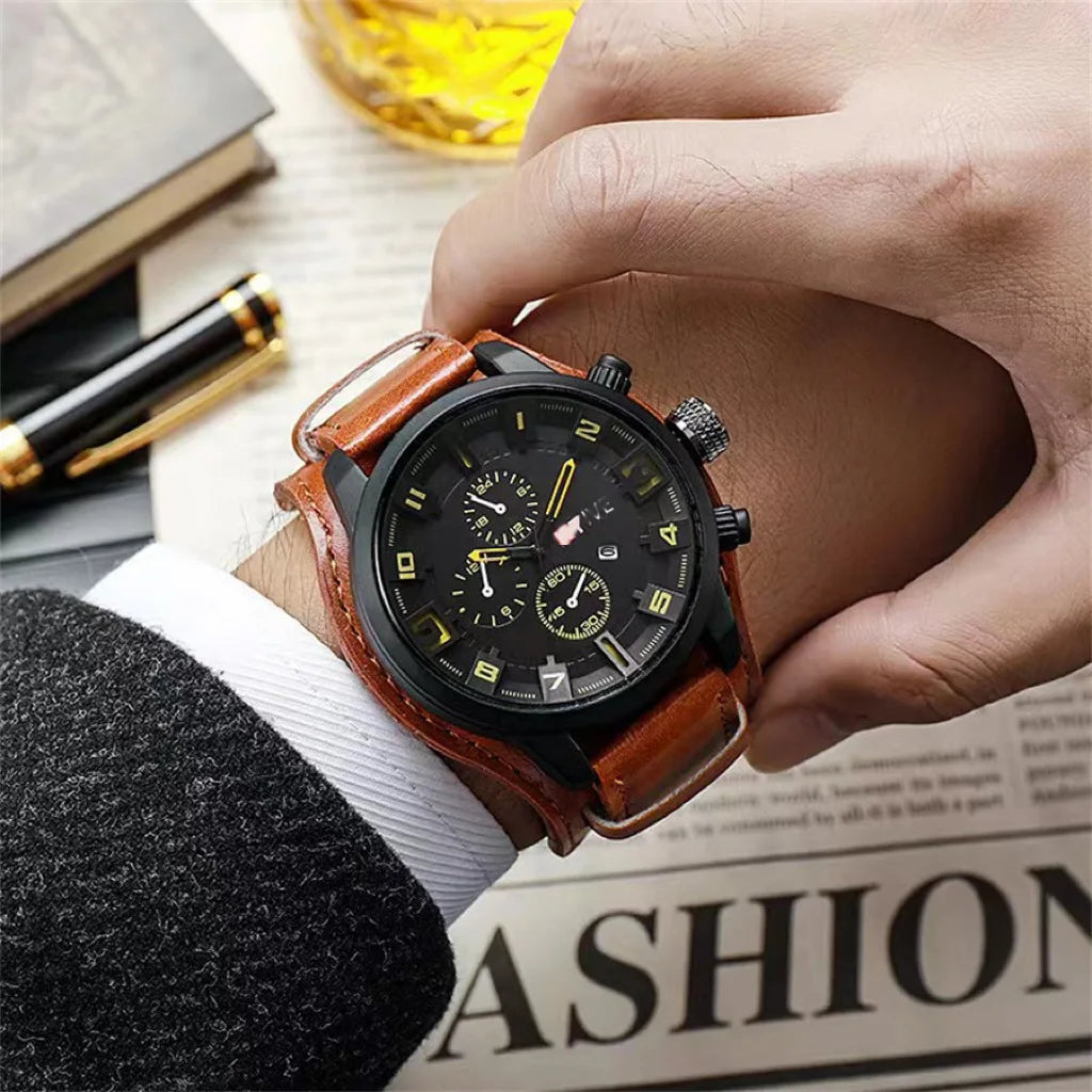 Fashion Retro Men's Quartz Wristwatches Luxury Man Watch PU Leather Business Watch Military Tactical Outdoor Sport Wristwatch